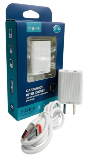 Cargador inova 3.1A 2USB-A +cable Usb Tc CAR-3100C